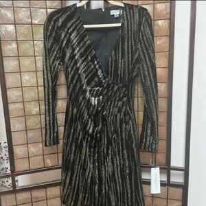 Calvin Klein Glittering Black and Gold Long Sleeve Dress